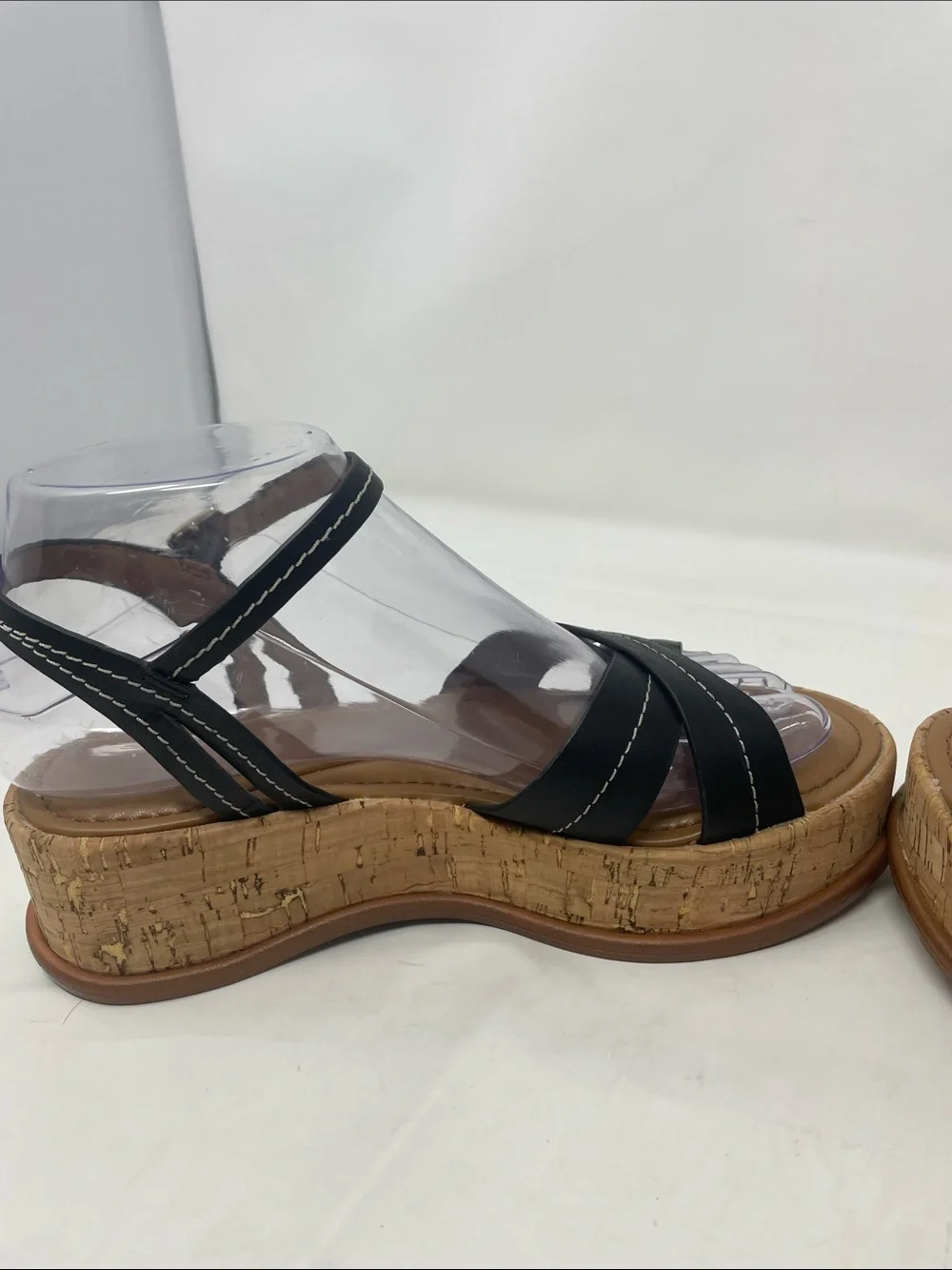 Naturalizer Black Cork Wedge Strappy Ankle Strap Sandals Size 6